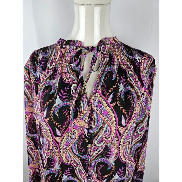 Rose + Olive Size XL Purple Paisley Blouse Top Long Sleeve Top Boho - Picture 2 of 11